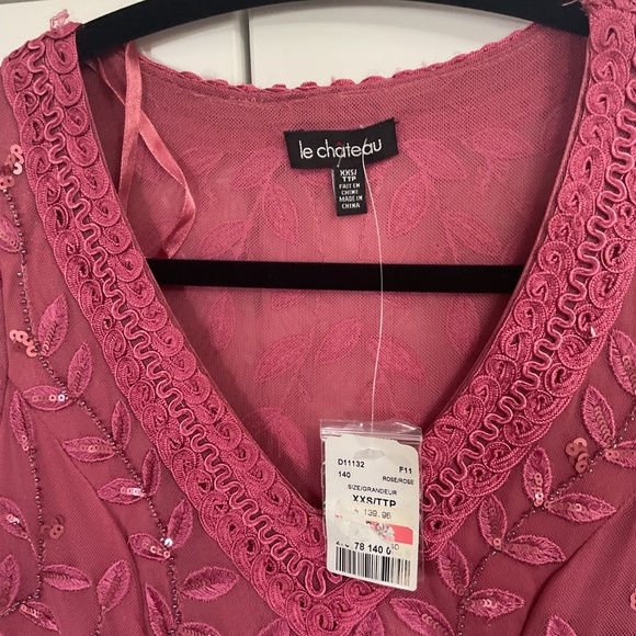 Le Chateau Rose Colour Beaded Embroidered XXS Dress - Picture 3 of 5